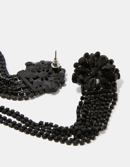 TALLY WEiJL, Black Long Earrings with Rhinstones for Women