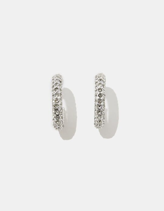 TALLY WEiJL, Silver Rhinestone Hoop Earrings for Women