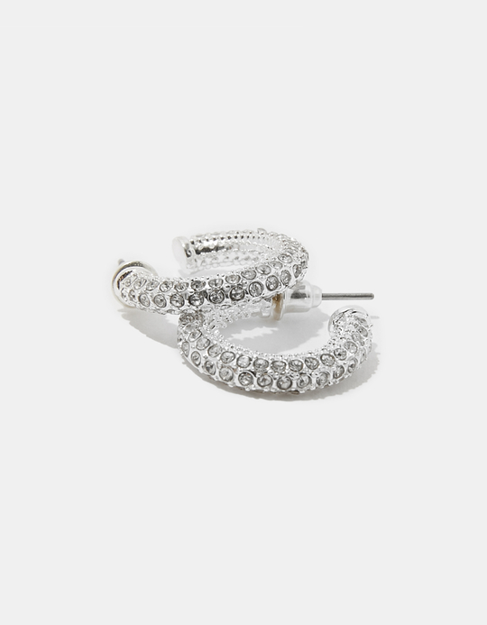 TALLY WEiJL, Silver Rhinestone Hoop Earrings for Women