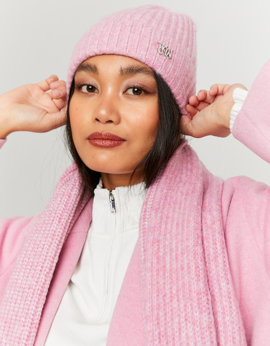 TALLY WEiJL, Pinker Strick Beanie mit Strass Logo for Women