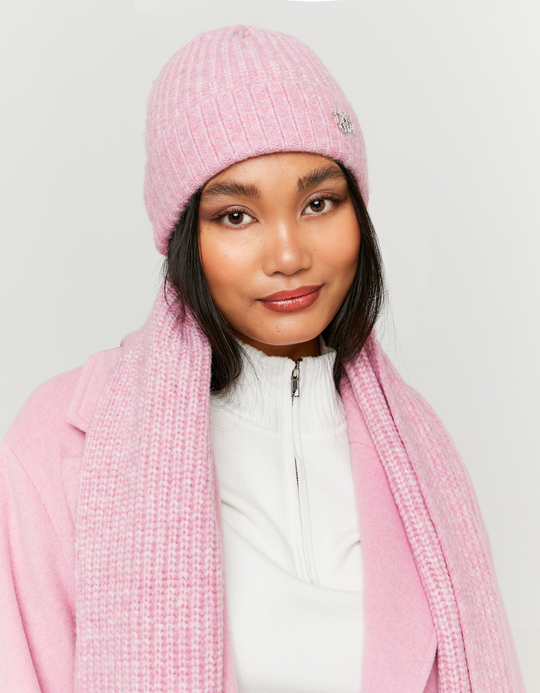 TALLY WEiJL, Pinker Strick Beanie mit Strass Logo for Women