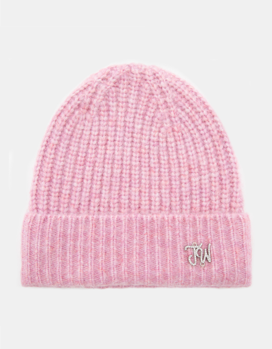 TALLY WEiJL, Pinker Strick Beanie mit Strass Logo for Women