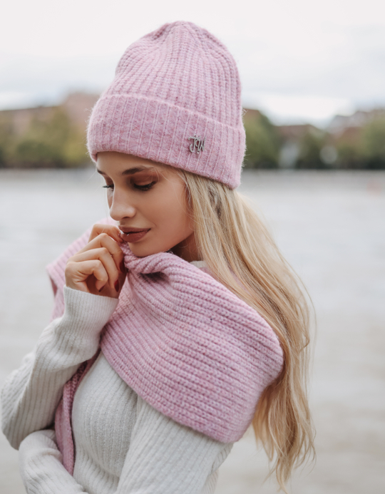 TALLY WEiJL, Pinker Strick Beanie mit Strass Logo for Women