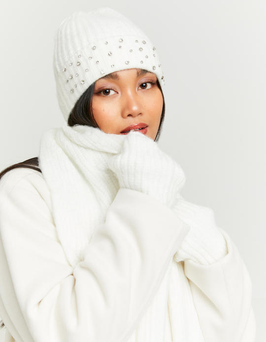 TALLY WEiJL, Bonnet Blanc en Maille avec Strass for Women