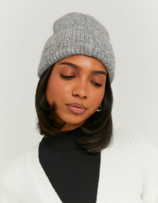 TALLY WEiJL, Grey Beanie with Rhinestones for Women