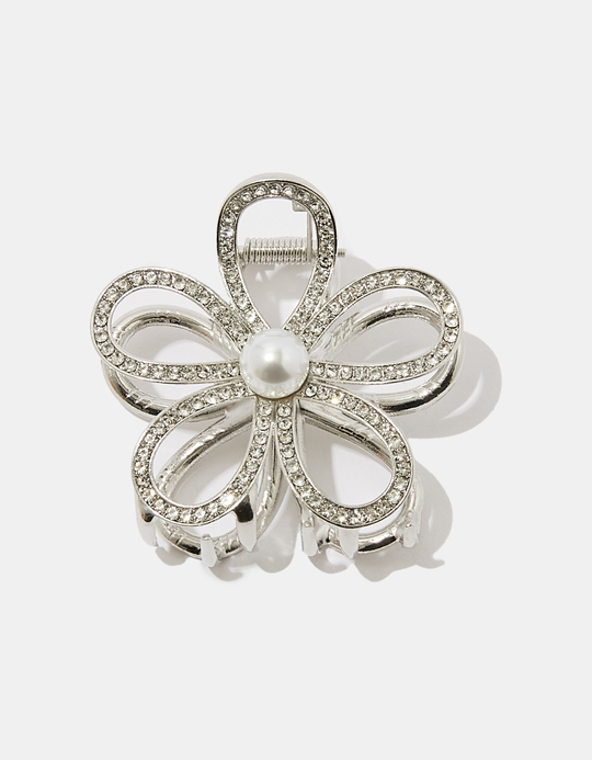 TALLY WEiJL, Silver Flower Hair Clip with Rhinestones for Women