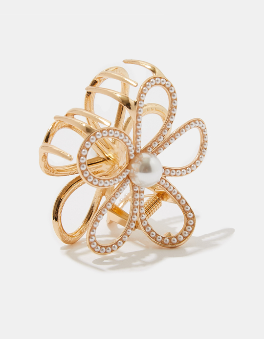TALLY WEiJL, Golden Flower Hair Clip With Rhinestones for Women