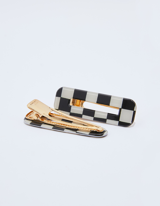 TALLY WEiJL, Set of 2 Checkerboard Hair Pins for Women