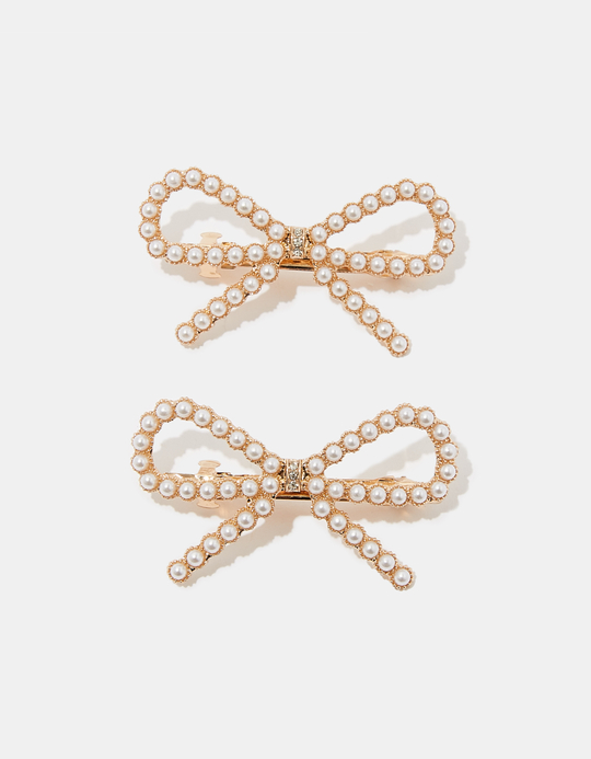 TALLY WEiJL, Set of 2 Bow-Shaped Hair Pins with Pearls for Women