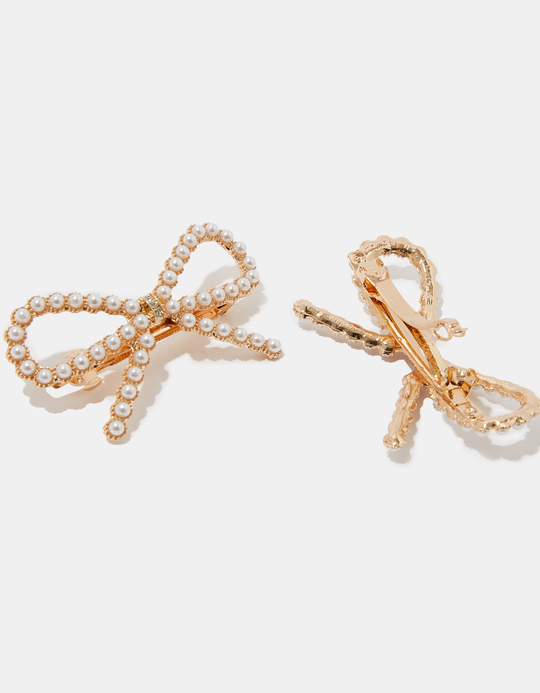 TALLY WEiJL, Set of 2 Bow-Shaped Hair Pins with Pearls for Women