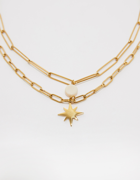 TALLY WEiJL, Golden Double Necklace with Pendant for Women