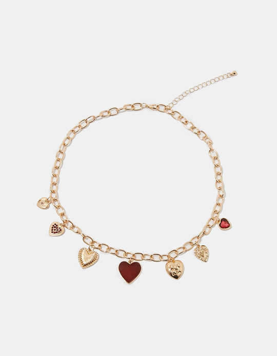 TALLY WEiJL, Golden Necklace with Heart-Shaped Charms for Women