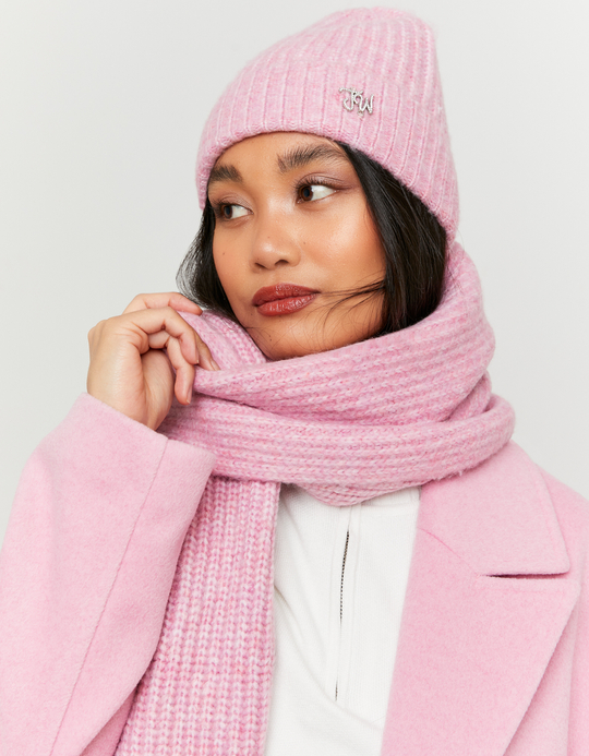 TALLY WEiJL, Pink Knitted Scarf with Fringes for Women