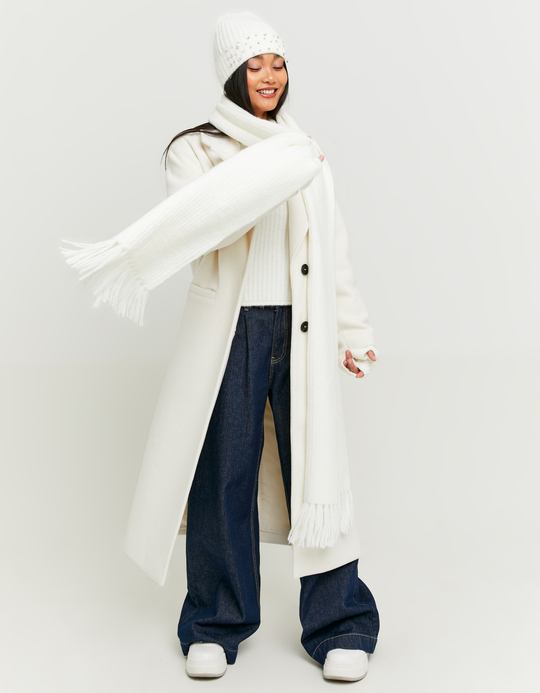 TALLY WEiJL, White Knitted Scarf with Fringes for Women