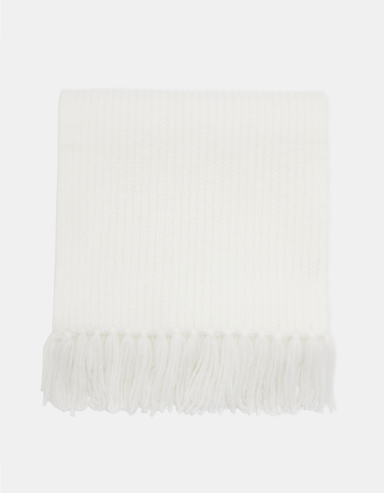 TALLY WEiJL, White Knitted Scarf with Fringes for Women