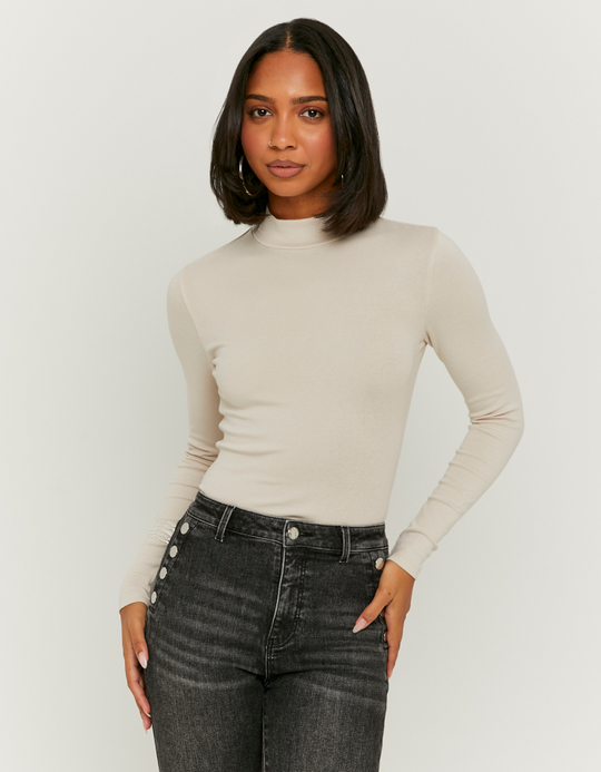 TALLY WEiJL, Beige Basic Bodysuit with High Neck for Women