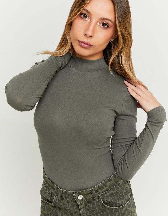 TALLY WEiJL, Khaki Basic Ribbed Cotton Bodysuits for Women