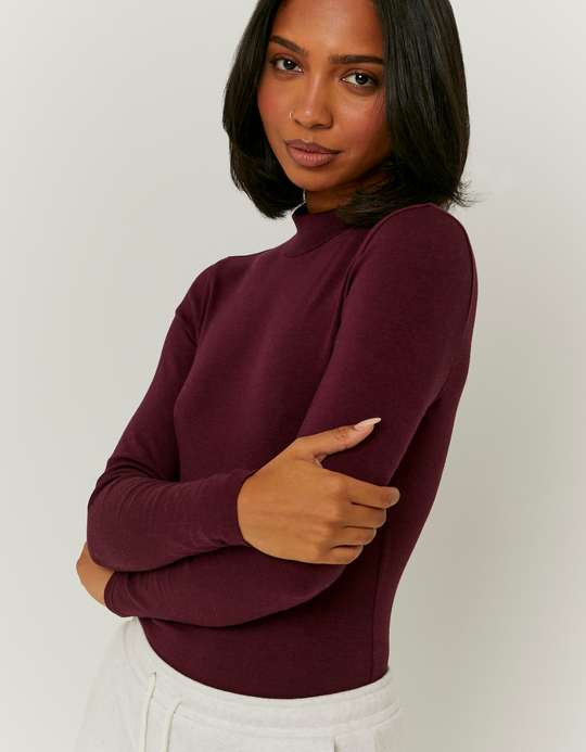 TALLY WEiJL, Burgunder Basic Bodysuit mit High Neck Kragen for Women