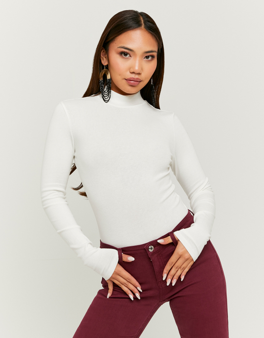 TALLY WEiJL, White Basic Ribbed Cotton Bodysuits for Women
