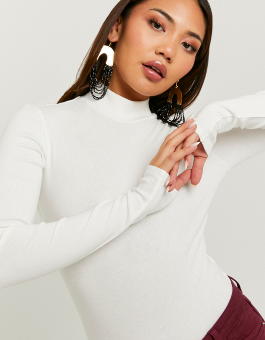 TALLY WEiJL, White Basic Ribbed Cotton Bodysuits for Women