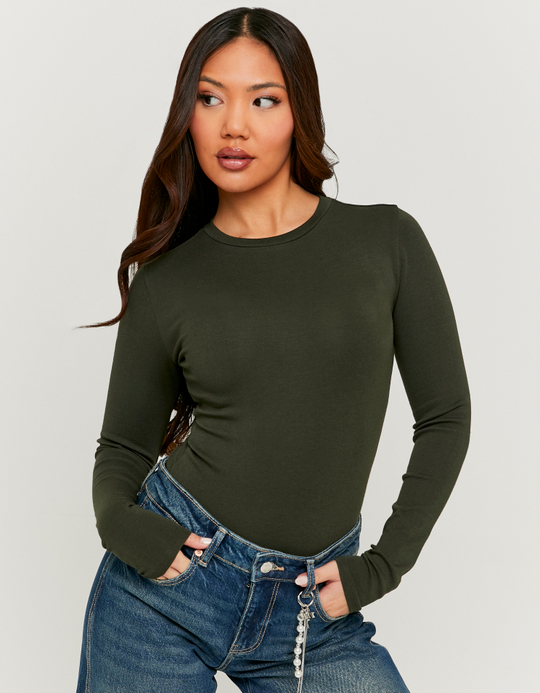 TALLY WEiJL, Body Basico a Maniche Lunghe Verde for Women