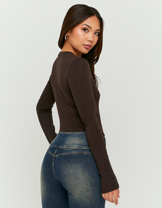TALLY WEiJL, Body Basico A Maniche Lunghe Marrone for Women