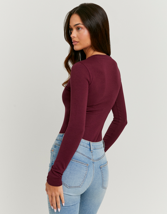 TALLY WEiJL, Burgundy Basic Long Sleeve Bodysuit for Women