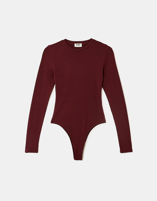 TALLY WEiJL, Burgundy Basic Long Sleeve Bodysuit for Women