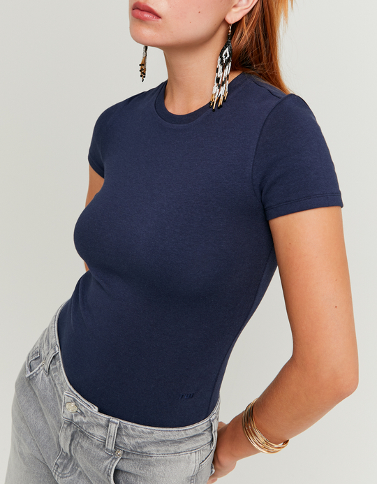 TALLY WEiJL, Blue Basic Short Sleeves Bodysuit for Women