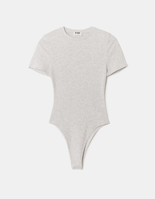 TALLY WEiJL, Body Basico Grigio a Maniche Corte for Women