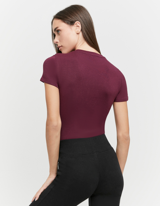 TALLY WEiJL, Burgundy Basic Short Sleeve Bodysuit for Women