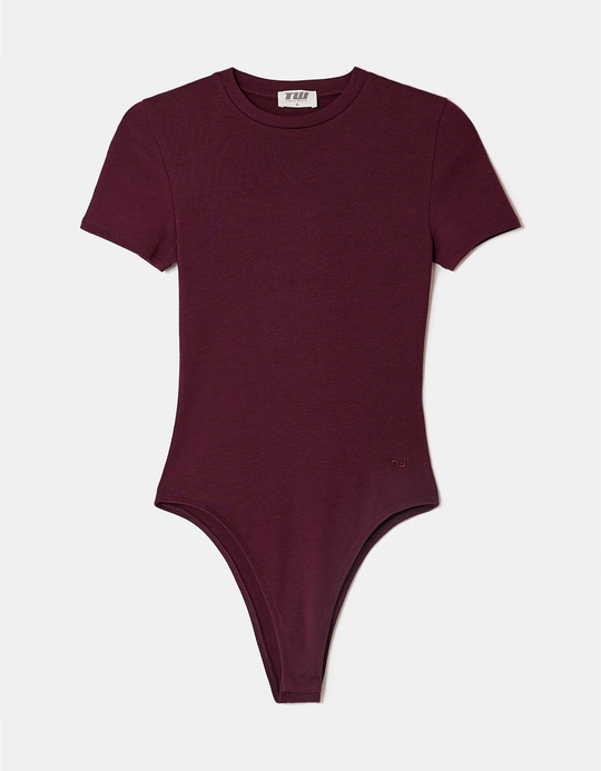 TALLY WEiJL, Burgundy Basic Short Sleeve Bodysuit for Women