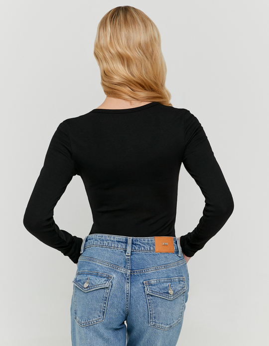 TALLY WEiJL, Black Buttoned Long-Sleeve Bodysuit for Women