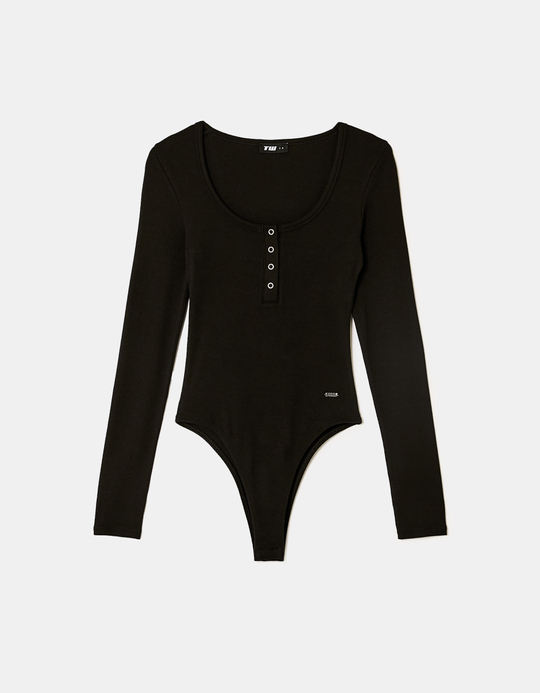TALLY WEiJL, Black Buttoned Long-Sleeve Bodysuit for Women