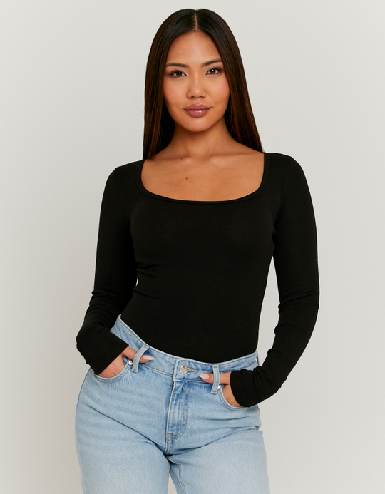 TALLY WEiJL, Schwarzes Basic Langarm-Bodysuit for Women