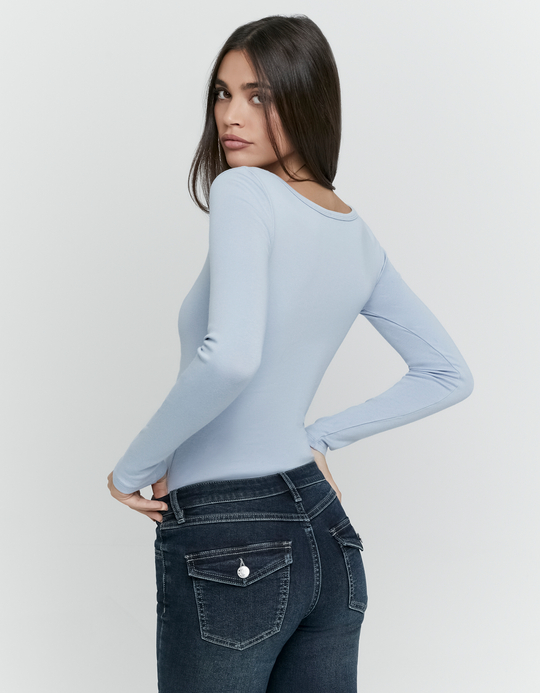 TALLY WEiJL, Light Blue Long Sleeve Bodysuit for Women