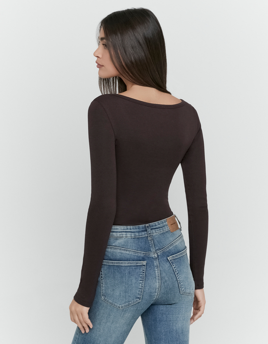 TALLY WEiJL, Brown Basic Long Sleeve Bodysuit for Women