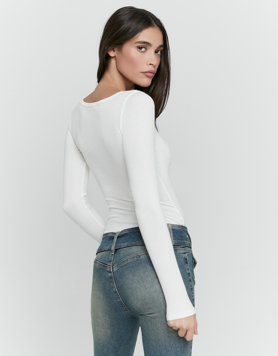 TALLY WEiJL, White Basic Long Sleeve Bodysuit for Women