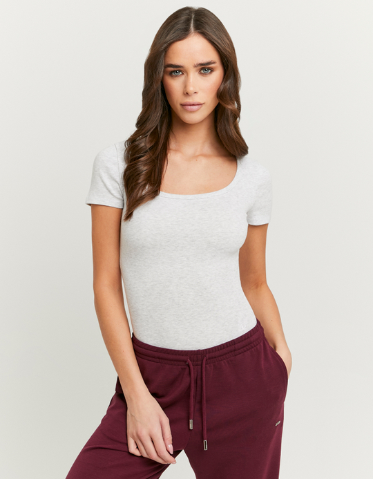 TALLY WEiJL, Grey Basic Short Sleeve Bodysuit for Women