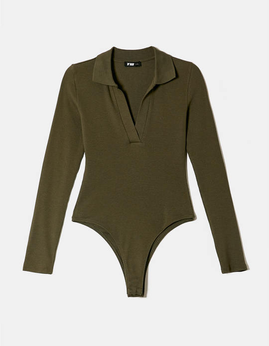 TALLY WEiJL, Khakifarbener Bodysuit mit Polokragen for Women
