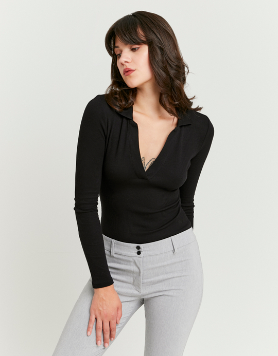 TALLY WEiJL, Black V-Neck Bodysuit for Women