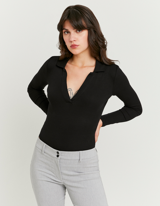 TALLY WEiJL, Black V-Neck Bodysuit for Women