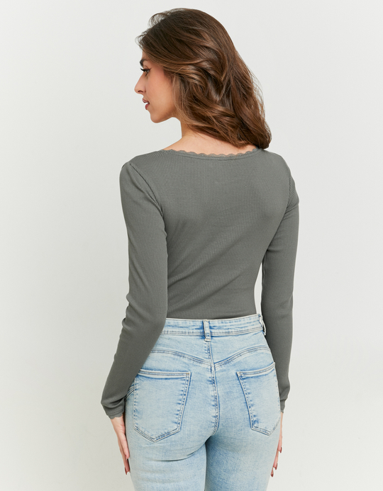 TALLY WEiJL, Body Basico Kaki con Finiture in Pizzo for Women
