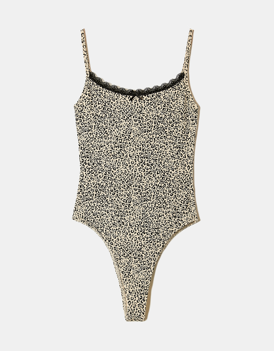 TALLY WEiJL, Leo-Print Lace Trim Basic Body for Women