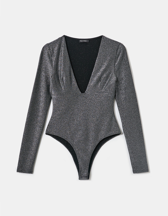 TALLY WEiJL, Silver Langärmliger Body aus Lurex for Women