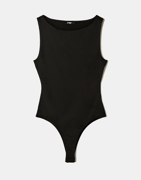 TALLY WEiJL, Black Bodysuit with Boat Neckline for Women
