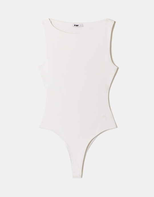 TALLY WEiJL, White Bodysuit with Boat Neckline for Women