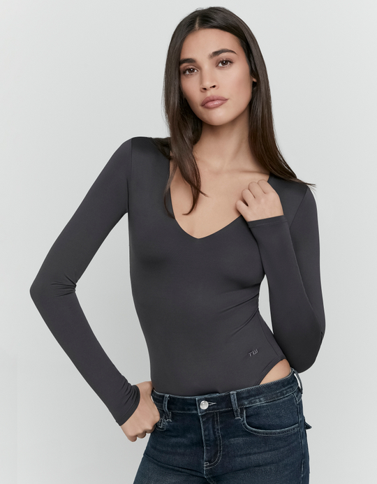 TALLY WEiJL, Grey Basic Long Sleeve Bodysuit for Women