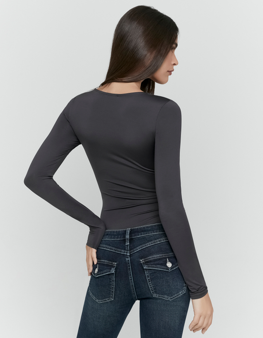 TALLY WEiJL, Grey Basic Long Sleeve Bodysuit for Women