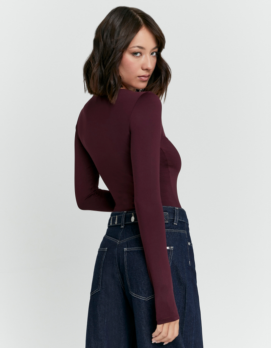 TALLY WEiJL, Body Basic Bordeaux a Maniche Lunghe for Women